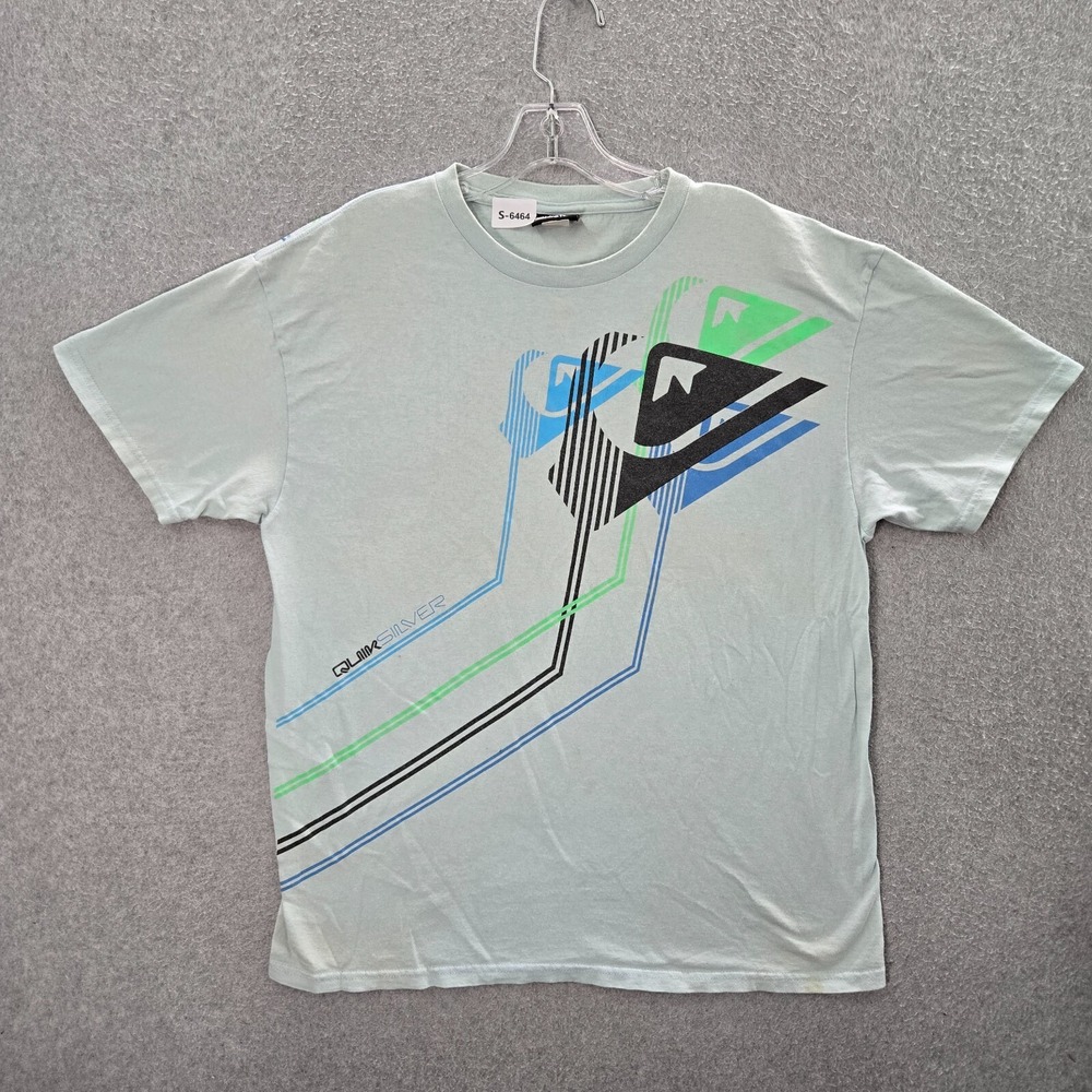 VINTAGE Quiksilver Men Shirt Large Blue‎ Logo Surf Graphic Y2K Tee